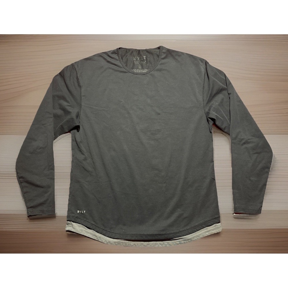 BYLT Shirt Men's XL Black Dual Layer Drop Cut Long Sleeve Base‎ Luxe Minimal
